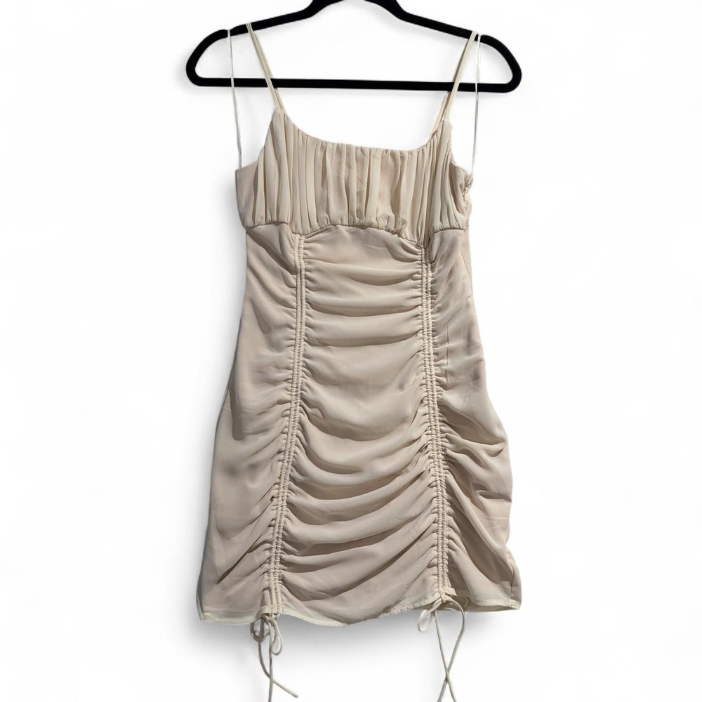 Cotton Candy LA Cream Ruched Mini Dress Tie Sides Womens Small NWT